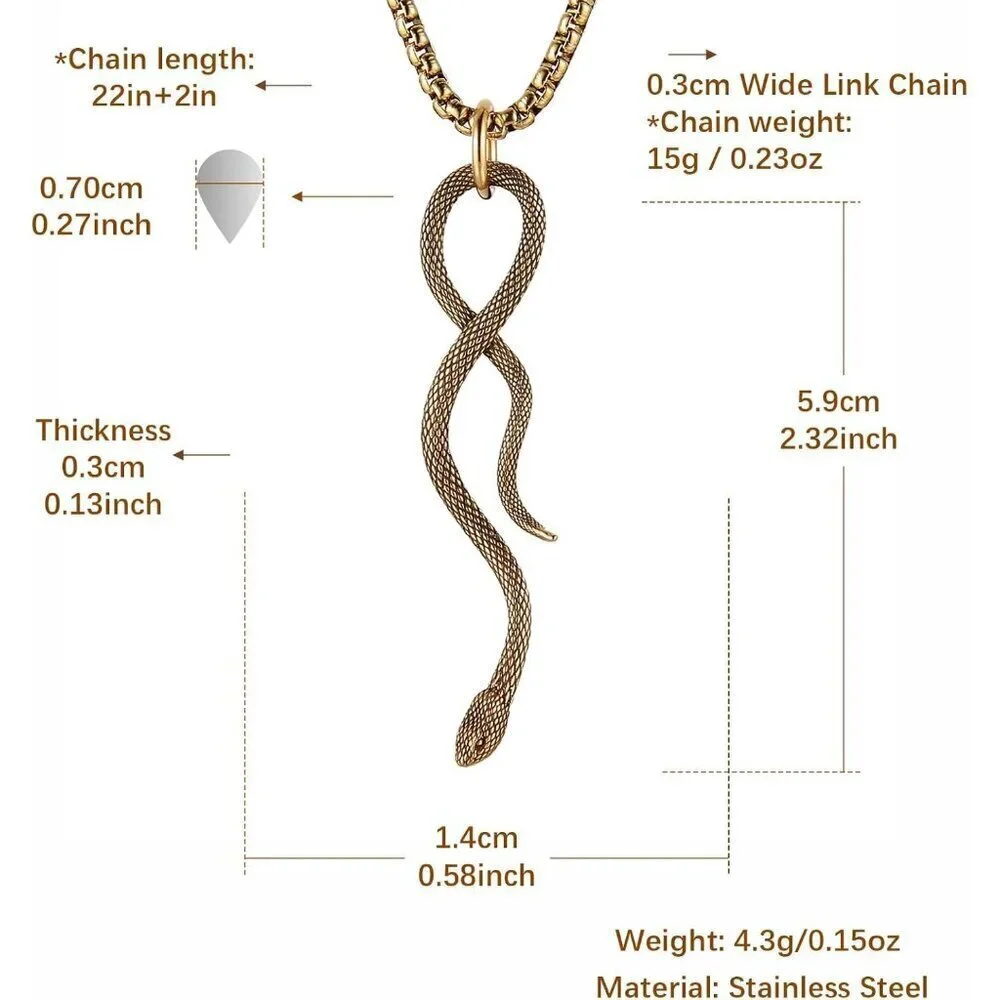 Gothic Men's 02-Gold Stainless Steel Animal Snake Pendant Chain Necklace
